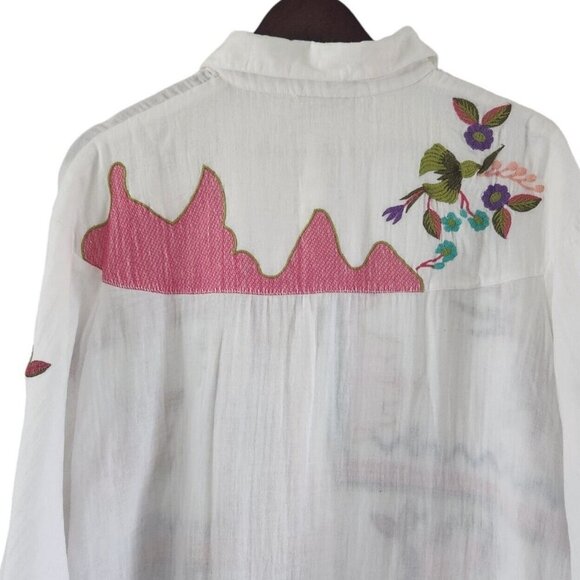 AP.NY New York Embroidered Floral Birds Embroidery Button Front Blouse Top XL - Picture 9 of 11
